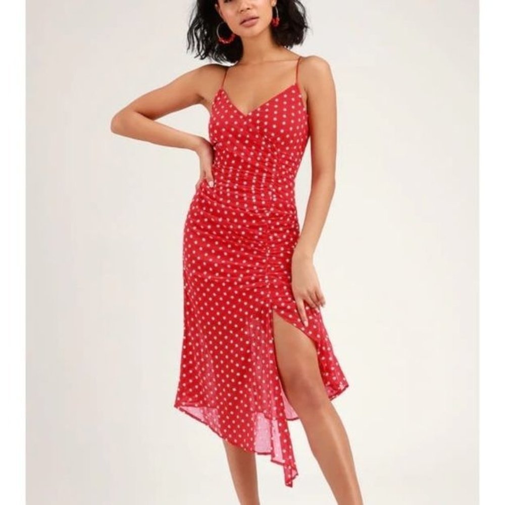 Finders Keepers Blossom Asymmetric Midi Dress in Red